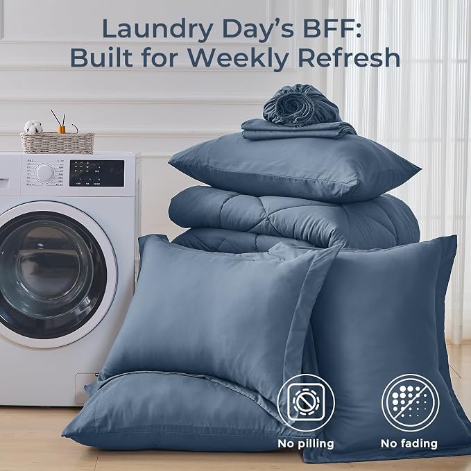 HEVUMYI Dusty Blue Full Comforter Set - Image 7