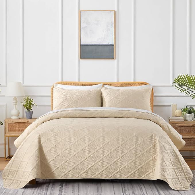 Yiran Camel Quilt Set Queen Size, 3 Piece Reversible Bedspreads Bedding Set - Image 2