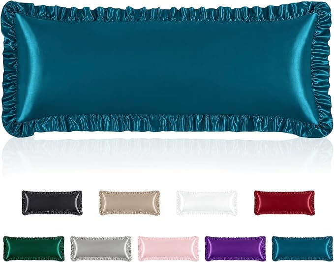 Homiest Ruffle Satin Body Pillow Cover, Silky Satin Body Pillowcase by Homiest