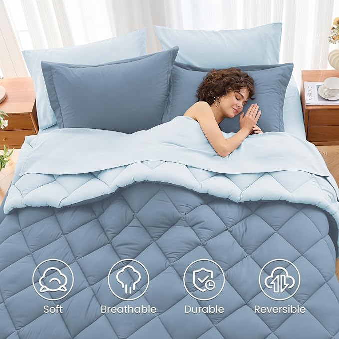 MUXHOMO 7 Pieces King Comforter Set, Reversible Bed in a Bag King Size - Image 6
