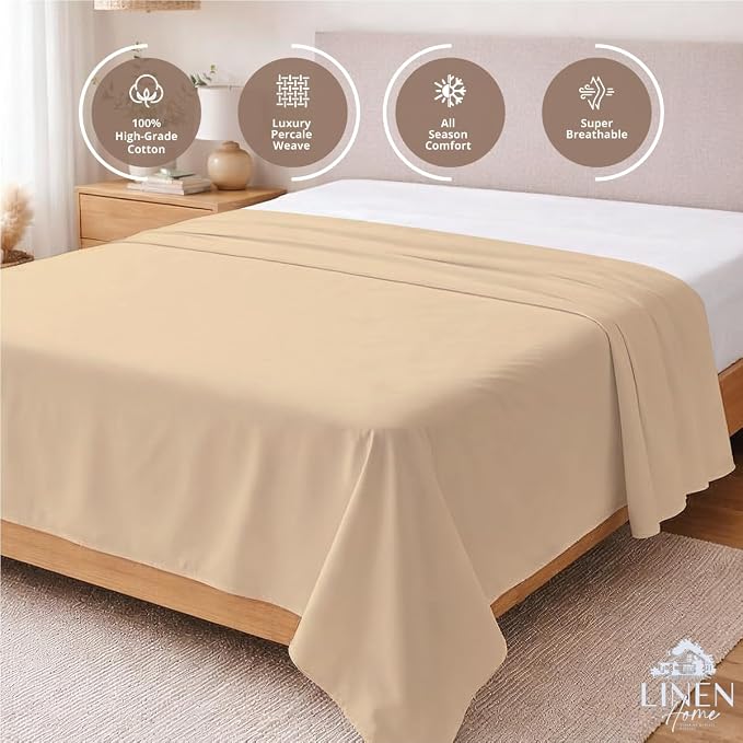 Linen Home 100% Cotton Percale 1 Flat Sheet, Twin Size - Image 3