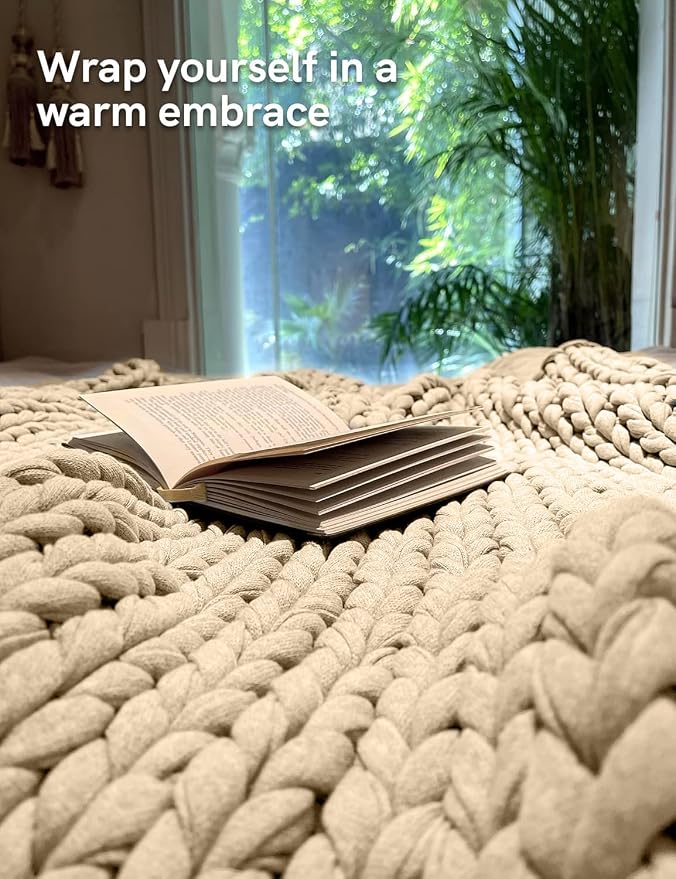 YnM Cotton Weighted Blanket, Handmade Chunky Knitted Design, Soft and Cozy - Image 3
