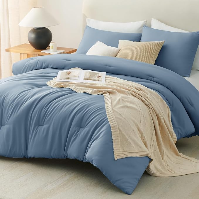 CozyLux Queen Comforter Set Grayish Blue, 3 Pieces Solid Comforters Queen Size - Image 9
