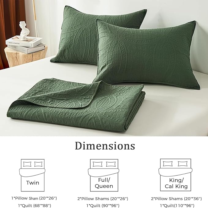 akkialla Queen Quilt Bedding Set, Olive Green Ultrasonic Full/Queen Quilt Set - Image 5