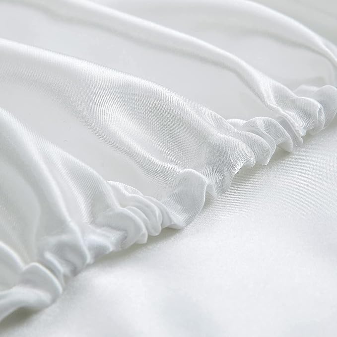 Homiest White Satin Fitted Twin XL Size Bed Sheet, Deep Pocket, Luxury & Ultra - Image 4