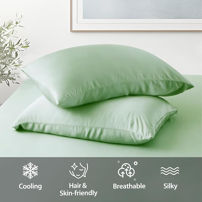 Viscose from Bamboo Pillow Protectors Set of 2 Saga Green Q - Image 3