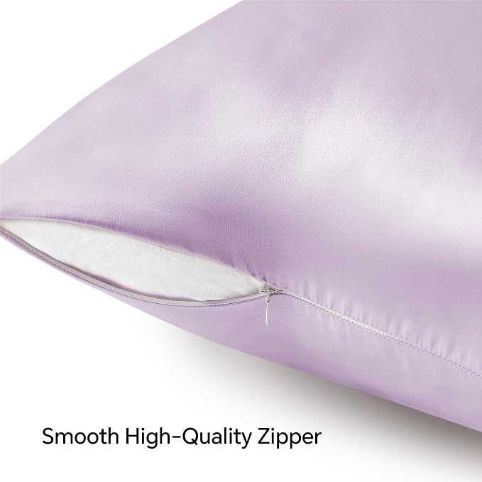 BEDELITE Satin Pillowcase with Zipper 2 Pack, Lavender Pillow Cases Standard - Image 5