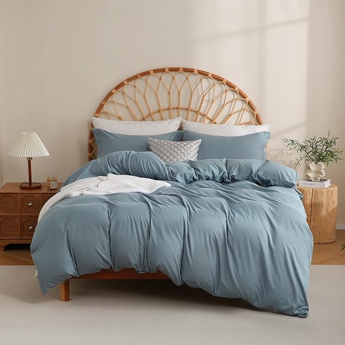 JSD Dusty Blue Duvet Cover Set Full Size, 3 Piece Duvet Cover by JSD