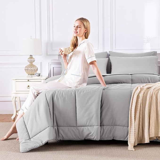CozyLux King Size Comforter Set French Grey, 7 Pieces Bed in a Bag, All Season - Image 7