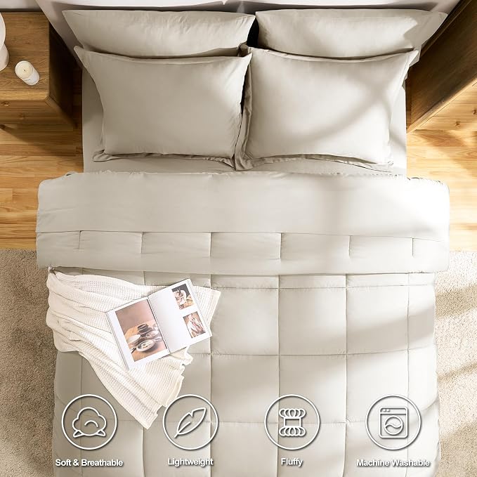 CozyLux Queen Comforter Set Oatmeal - Image 2