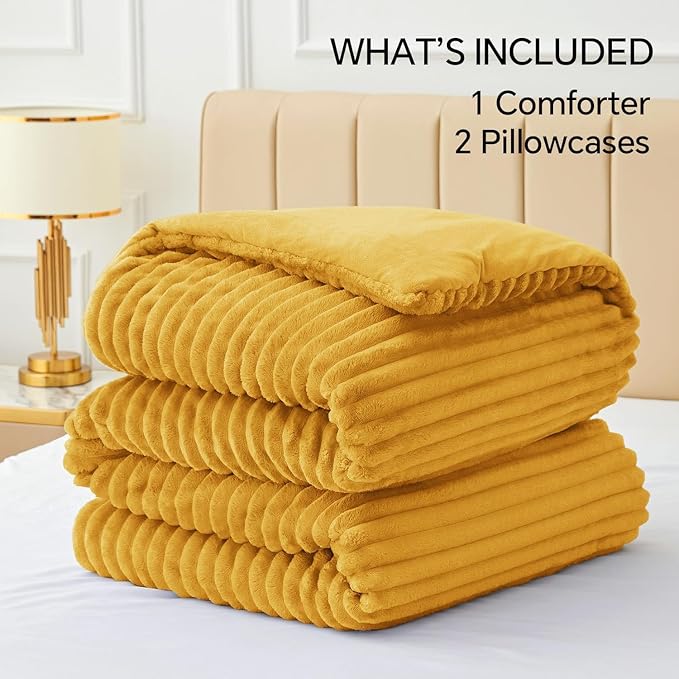 BEDELITE Fleece California King Comforter Set -Super Soft & Warm Fluffy Mustard - Image 6