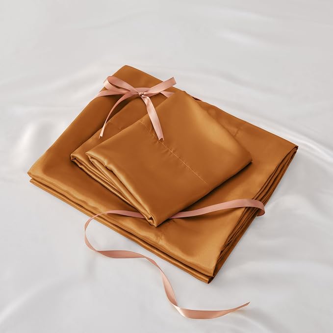 BEDELITE California King Sheets Set, Luxury Soft Burnt Orange Satin Sheets - Image 7