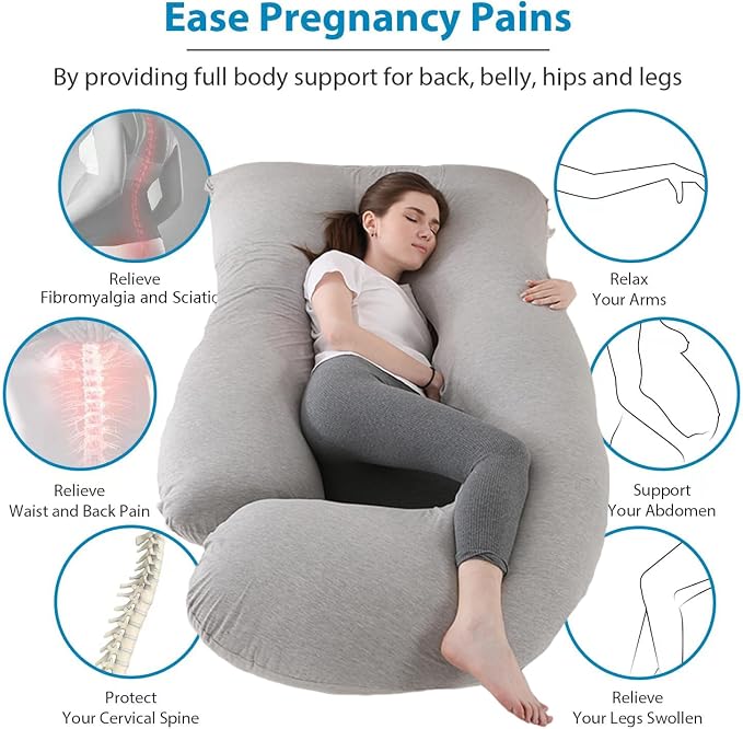 Jcickt Pregnancy Pillow J-Shaped Full Body Pillow, 59 inch Cool Fabric Easy to - Image 3