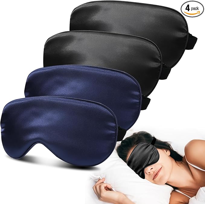 4 Pack Silky Sleep Masks for Women Men, JroyJoy 100% Blackout and Super Soft by JroyJoy