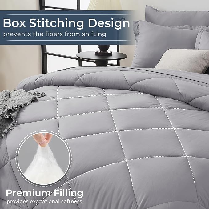 HEVUMYI Light Grey Full Comforter Set - Image 4