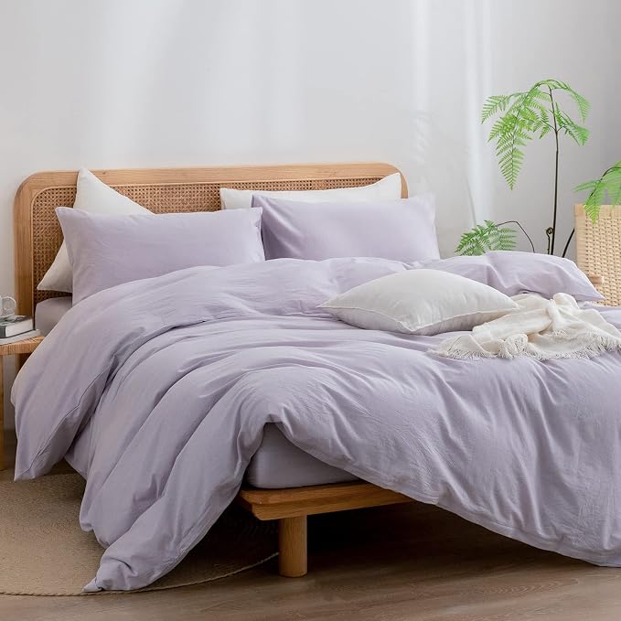 BESTOUCH Duvet Cover Set 100% Washed Cotton Linen Feel Super Soft Comfortable - Image 4