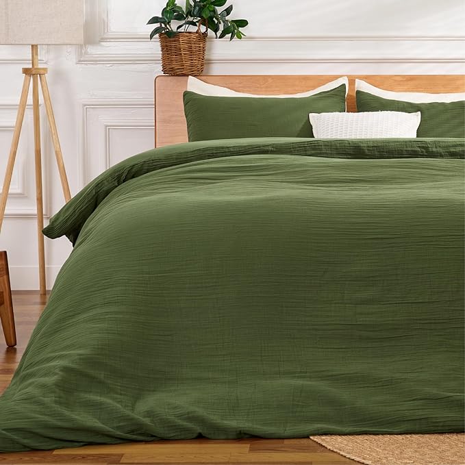 Green Duvet Cover King, 100% Sandwashed Cotton Soft King Size Duvet Cover Set 3 by Unknown