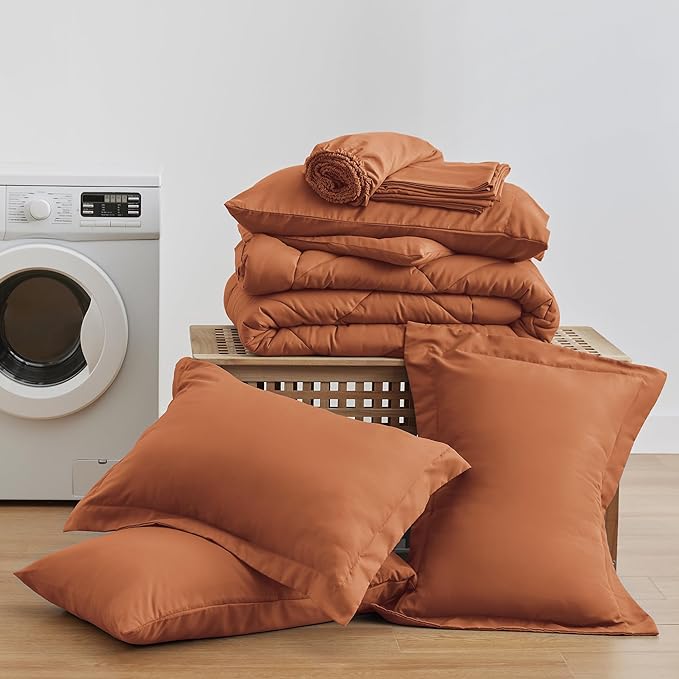 Love's cabin Queen Comforter Set Terracotta, 7 Pieces Queen Bed in a Bag - Image 6