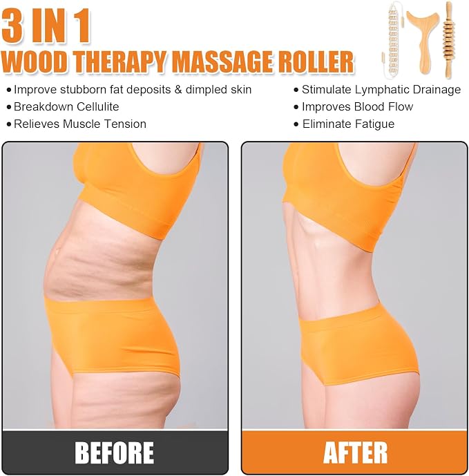 KintKita 3 in 1 Wood Therapy Massage Tool, Wooden Lymphatic Drainage Massager - Image 3