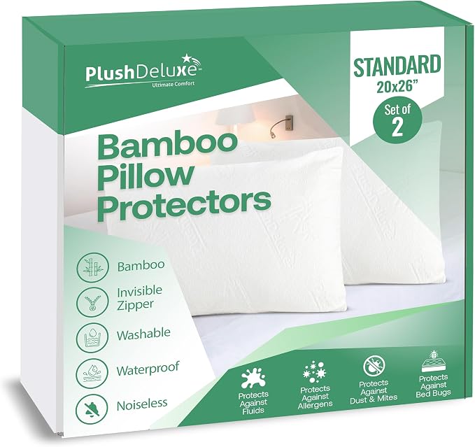Premium Standard 20''x 26'' Waterproof Pillow Protector Covers by PlushDeluxe