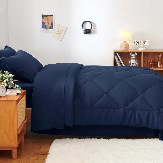CozyLux Twin XL Comforter Set Navy Blue - Image 6