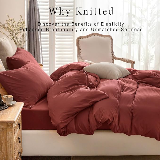 PURE ERA Jersey Knit Duvet Cover Set 100% T-Shirt Cotton Super Soft Comfy 3pc - Image 2