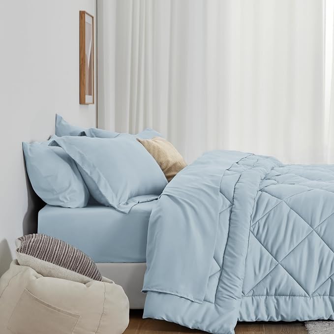 Love's cabin Queen Comforter Set Light Blue, 7 Pieces Queen Bed in a Bag - Image 3
