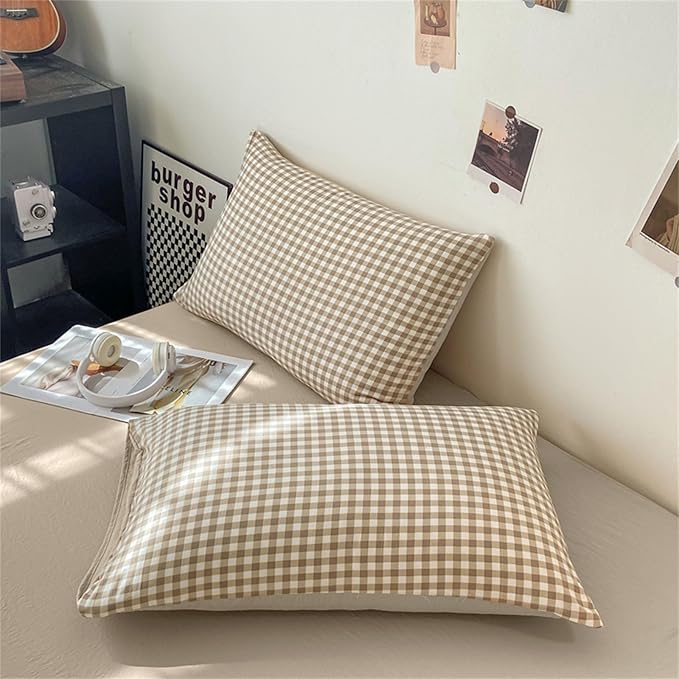 Nayoroom Gingham Duvet Cover Queen Size Brown Tan Plaid Checkered Comforter - Image 5