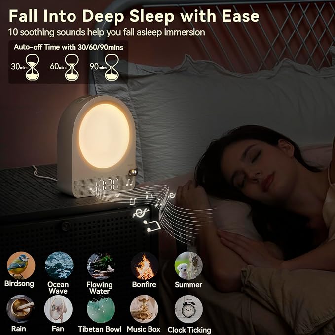 Vivilumens Sound Machine Alarm Clock, Gentle Sunrise Wake Up Light Alarm Clock - Image 6