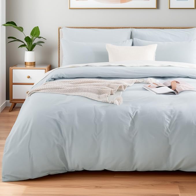 NEXHOME PRO Duvet Cover Set Queen Size Linen Look Textured Natural 100% Organic by NEXHOMEPRO