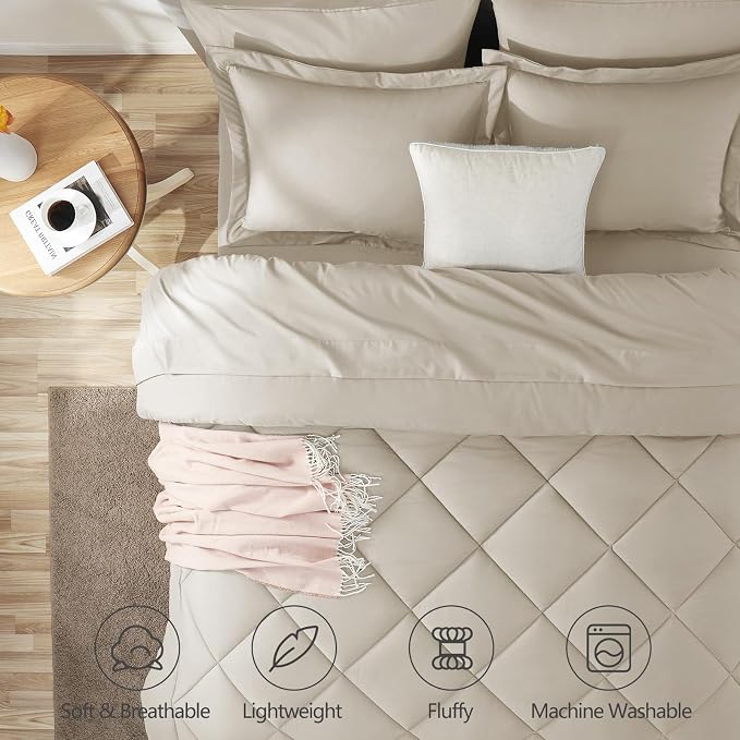 CozyLux California King Comforter Set Oatmeal - Image 2