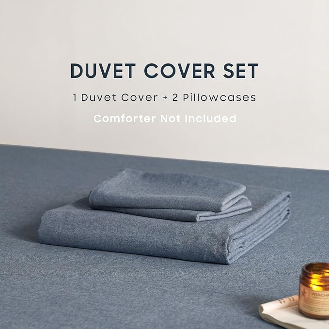 Wake In Cloud - Cotton Duvet Cover Set, Full Size, Chambray Denim Blue - Image 2
