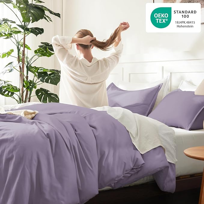 Litanika Grayish Lavender Purple Comforter Set Queen Size, 3 Pieces Lightweight - Image 4