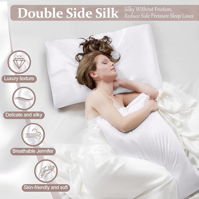 100% Pure Silk Pillowcase for Hair and Skin, Both Sides Mulberry Silk - Image 2