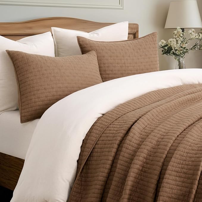EVERGRACE Cross Stitch Pre-Washed Cotton Quilt Bedding Set King Size, Oversized - Image 2