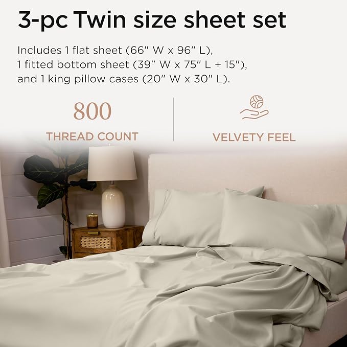Threadmill Sheets for Twin Mattress | 800 Thread Count Twin Bed Sheets Set - Image 2