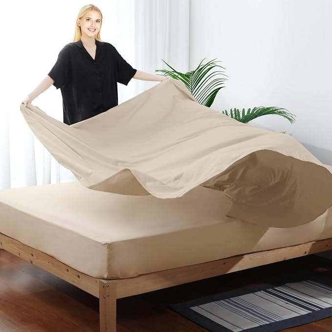 Flat Sheet Only King Size, 400 TC 100% Egyptian Cotton Flat Sheet -Beige Cotton - Image 3