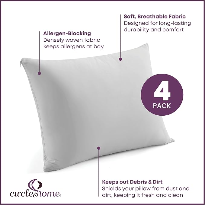 CirclesHome Pillow Protectors 4 Pack Standard Zippered - Image 2
