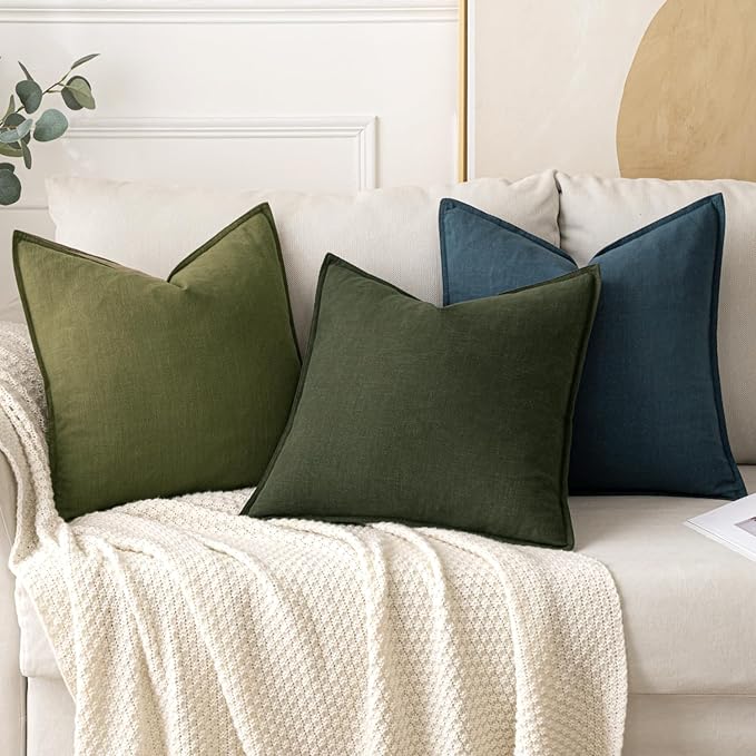 MIULEE Decorative Linen Pillow Covers 20x20 Inch Green ​Boho Farmhouse​ - Image 4
