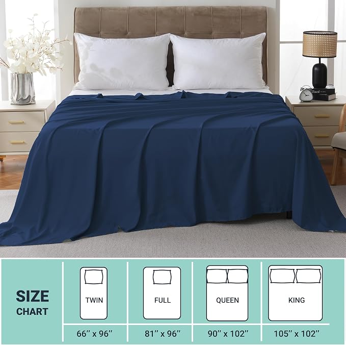ZPECC Queen Flat Sheet Only 1 Pack, Durable Navy Top Bed Sheets Hypoallergenic - Image 5