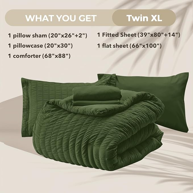HYMOKEGE Olive Green Twin XL Comforter Set Seersucker 5 Pieces, All Season - Image 5