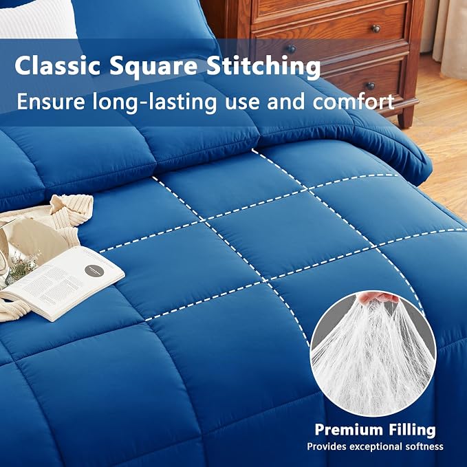 CozyLux Queen Comforter Set Classic Blue - Image 2