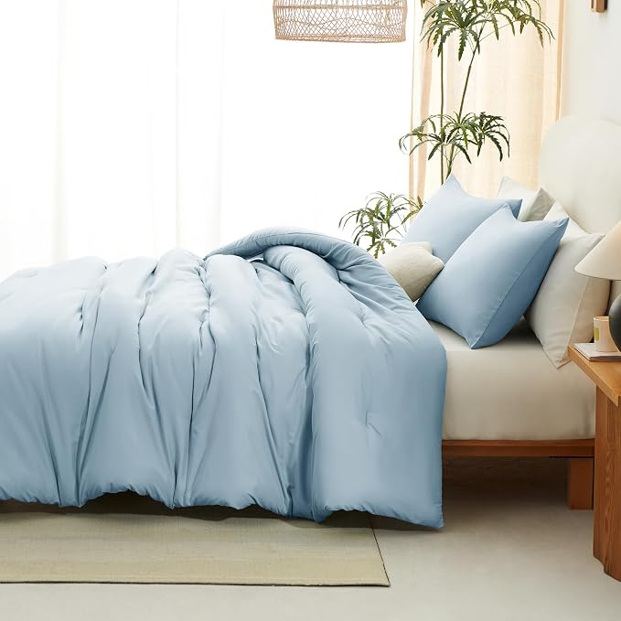 CozyLux King Size Comforter Set Light Blue, 3 Pieces Solid Comforters King Size - Image 8