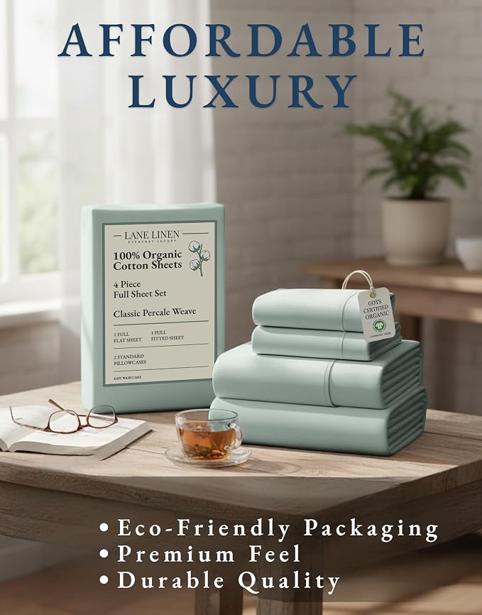 LANE LINEN 100% Organic Cotton Full Sheets Set, Soft & Comfy Percale Weave - Image 8