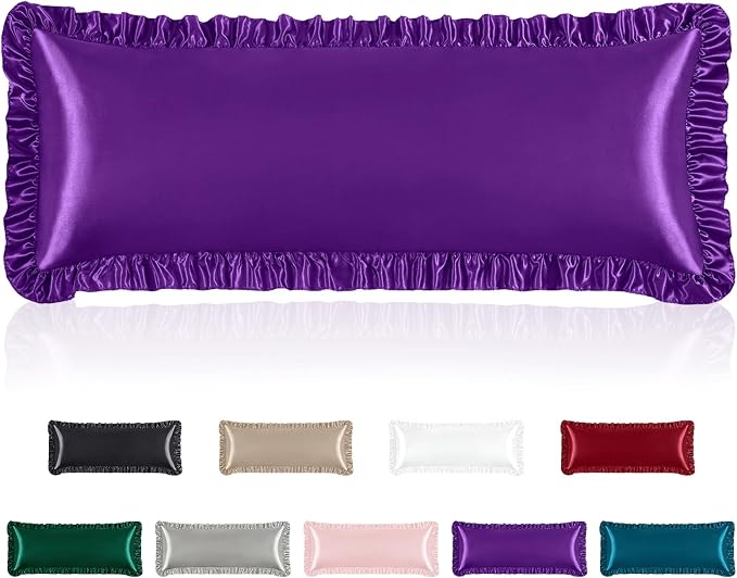 Homiest Ruffle Satin Body Pillow Cover, Silky Satin Body Pillowcase by Homiest