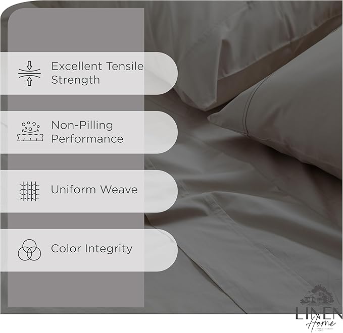 Linen Home 100% Cotton Percale Sheets Twin Size, Deep Pocket, 3 Pieces Set - Image 2