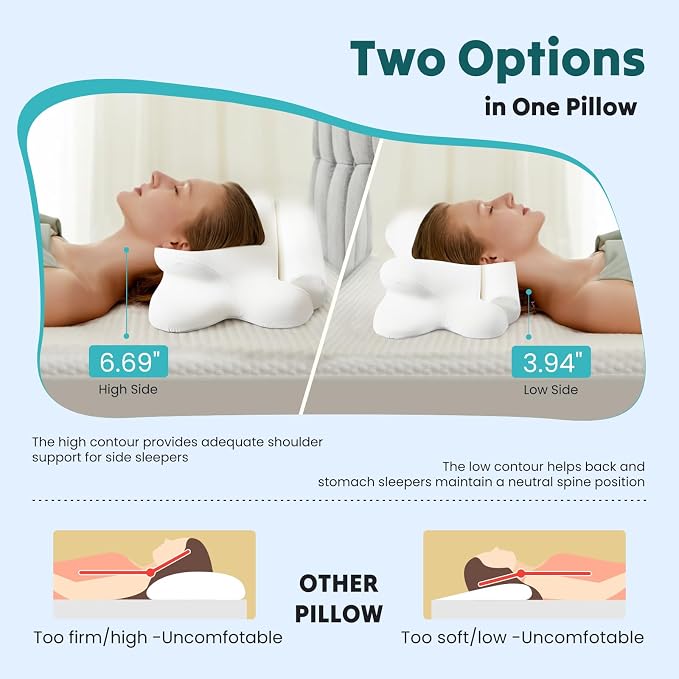 DUMOS Cervical Neck Pillow for Sleeping, Cooling Ergonomic Memory Foam Pillow - Image 4