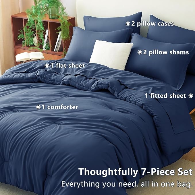 CozyLux King Size Comforter Set Navy Blue, 7 Pieces Bed in a Bag King Comforter - Image 6