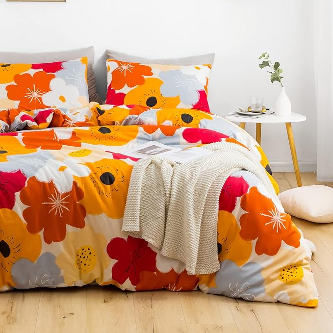 SUSYBAO Floral Duvet Cover Queen 100% Cotton Burnt Orange Flower Duvet Cover 3 - Image 2
