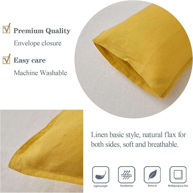 Simple&Opulence 100% Linen Lumbar Pillow Cover 12 x 20 Inches Set of 2 - Image 3